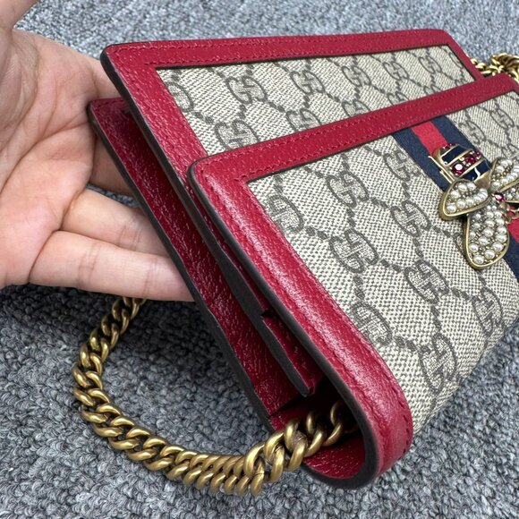 GUCCI Queen Margaret Brown&Red Canvas Shoulder Bag 685-071125 - Picture 9 of 13